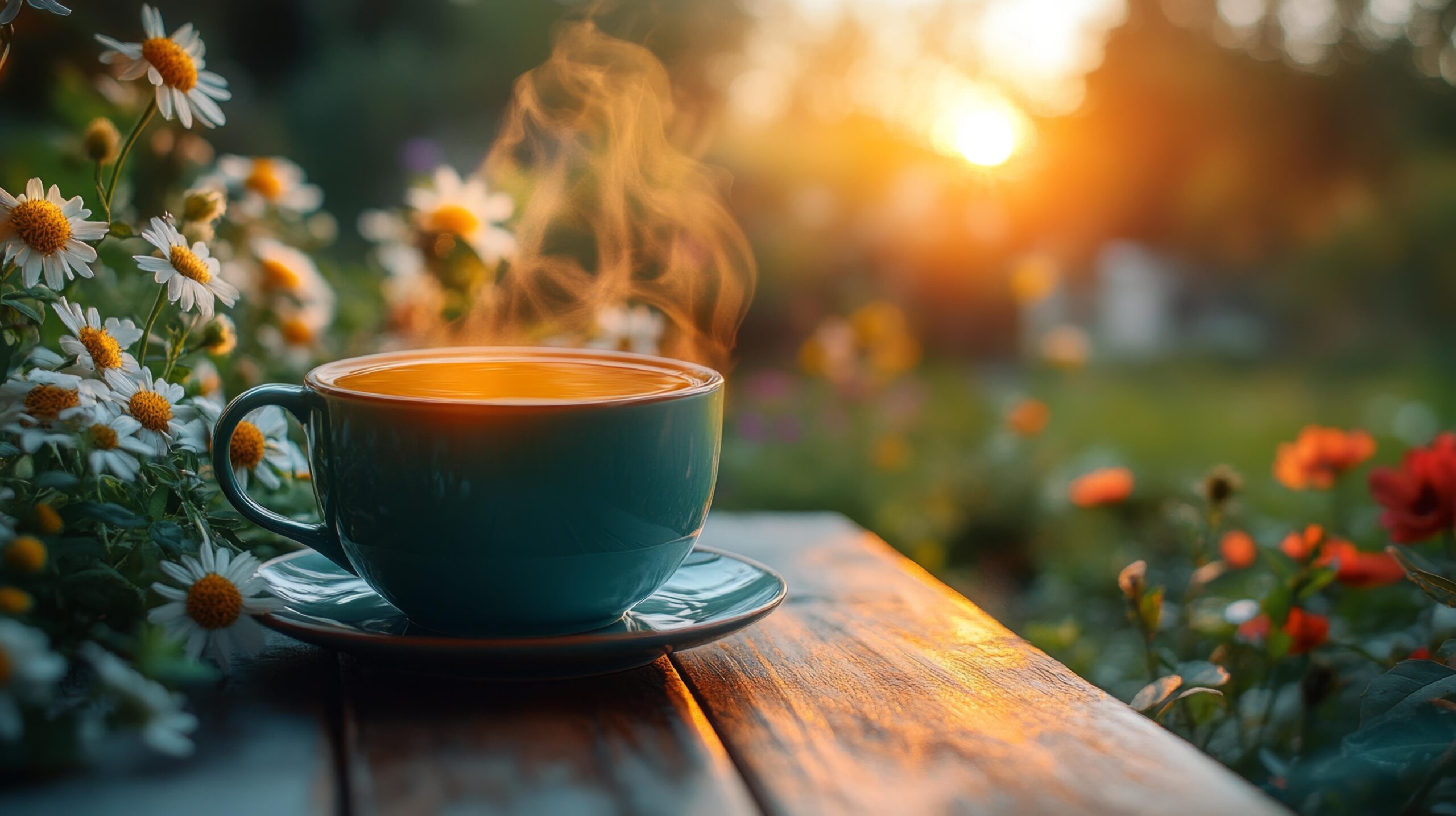 steaming-cup-tea-flower-garden-sunrise-generative-ai